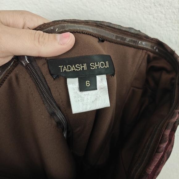 Tadashi Shoji Lotus Pink/Black Leopard Print Silk Ruched Strapless dress 6 - Picture 10 of 12